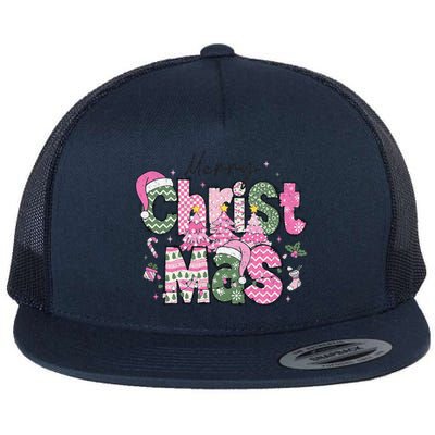 Merry Christmas Lights Red Santa Hat Xmas Family Flat Bill Trucker Hat