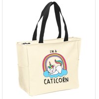 Magical Cat Lover Unicorn Rainbow Design Zip Tote Bag