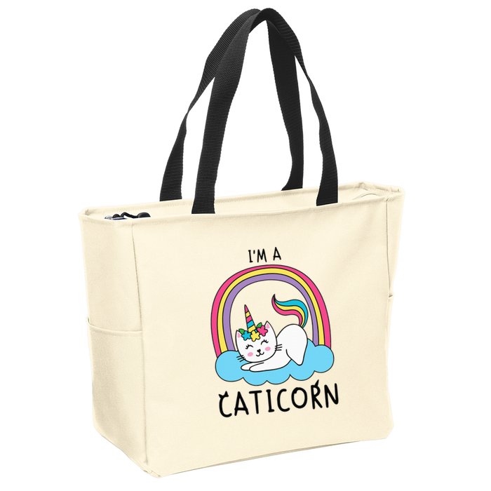 Magical Cat Lover Unicorn Rainbow Design Zip Tote Bag