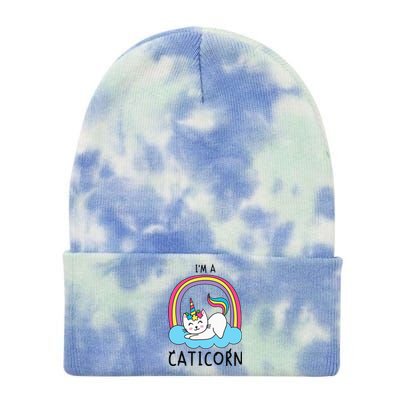 Magical Cat Lover Unicorn Rainbow Design Tie Dye 12in Knit Beanie