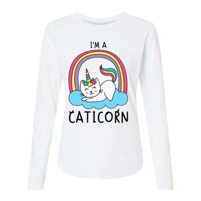 Magical Cat Lover Unicorn Rainbow Design Womens Cotton Relaxed Long Sleeve T-Shirt