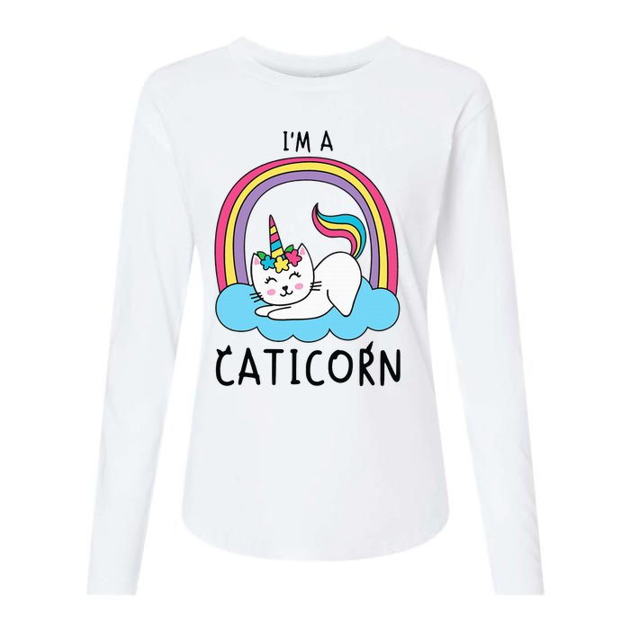 Magical Cat Lover Unicorn Rainbow Design Womens Cotton Relaxed Long Sleeve T-Shirt