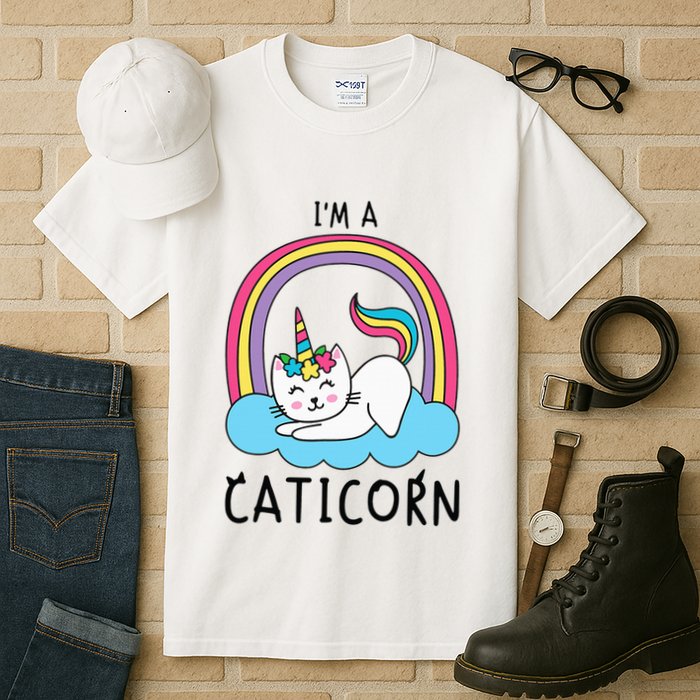 Magical Cat Lover Unicorn Rainbow Design Tall T-Shirt