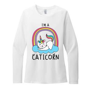 Magical Cat Lover Unicorn Rainbow Design Womens CVC Long Sleeve Shirt