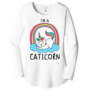 Magical Cat Lover Unicorn Rainbow Design Women's Perfect Tri Tunic Long Sleeve Shirt