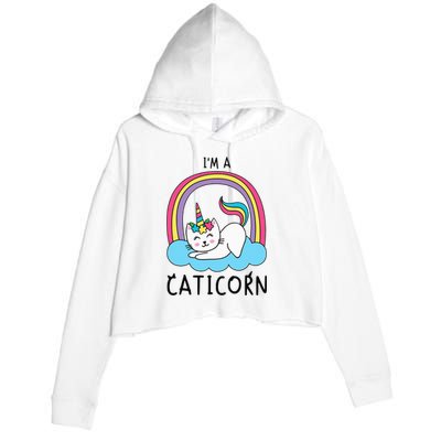 Magical Cat Lover Unicorn Rainbow Design Crop Fleece Hoodie