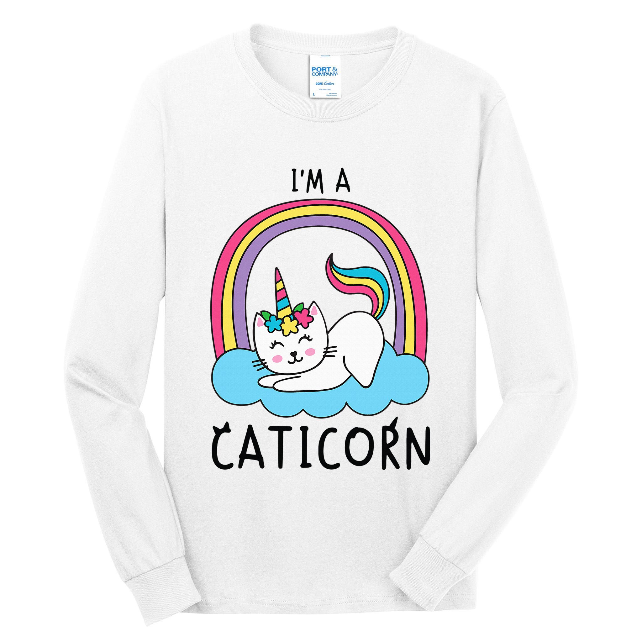 Magical Cat Lover Unicorn Rainbow Design Tall Long Sleeve T-Shirt