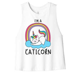 Magical Cat Lover Unicorn Rainbow Design Women's Racerback Cropped Tank