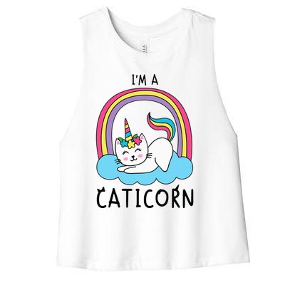 Magical Cat Lover Unicorn Rainbow Design Women's Racerback Cropped Tank