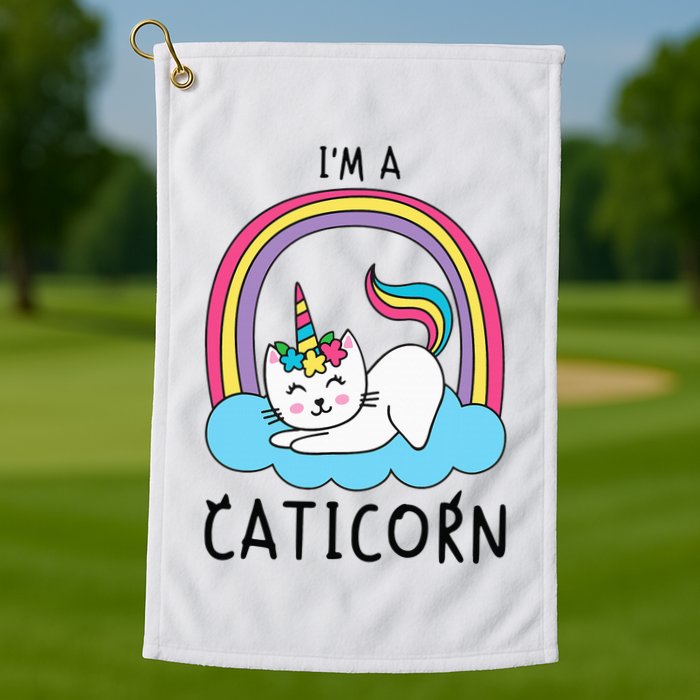 Magical Cat Lover Unicorn Rainbow Design Golf Towel