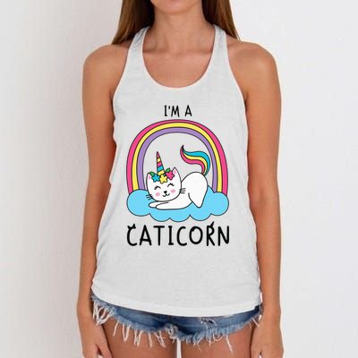 Magical Cat Lover Unicorn Rainbow Design Women's Knotted Racerback Tank