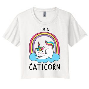 Magical Cat Lover Unicorn Rainbow Design Women's Crop Top Tee