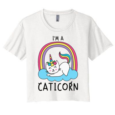 Magical Cat Lover Unicorn Rainbow Design Women's Crop Top Tee