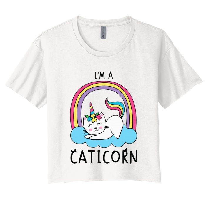 Magical Cat Lover Unicorn Rainbow Design Women's Crop Top Tee