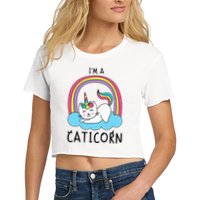Magical Cat Lover Unicorn Rainbow Design Women's Crop Top Tee