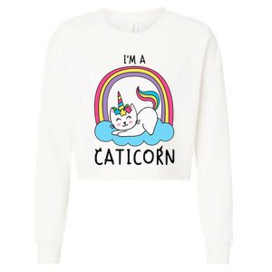 Magical Cat Lover Unicorn Rainbow Design Cropped Pullover Crew