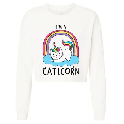 Magical Cat Lover Unicorn Rainbow Design Cropped Pullover Crew