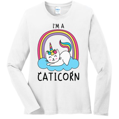 Magical Cat Lover Unicorn Rainbow Design Ladies Long Sleeve Shirt