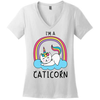 Magical Cat Lover Unicorn Rainbow Design Women's V-Neck T-Shirt