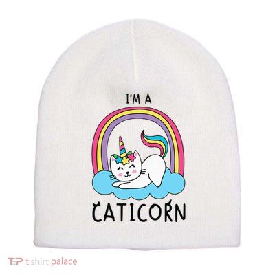 Magical Cat Lover Unicorn Rainbow Design Short Acrylic Beanie