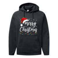 Merry Christmas Lights Red Santa Hat Xmas Family Performance Fleece Hoodie