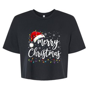 Merry Christmas Lights Red Santa Hat Xmas Family Bella+Canvas Jersey Crop Tee