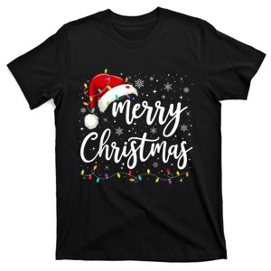 Merry Christmas Lights Red Santa Hat Xmas Family T-Shirt