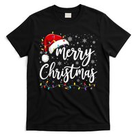 Merry Christmas Lights Red Santa Hat Xmas Family T-Shirt