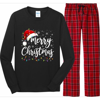 Merry Christmas Lights Red Santa Hat Xmas Family Long Sleeve Pajama Set