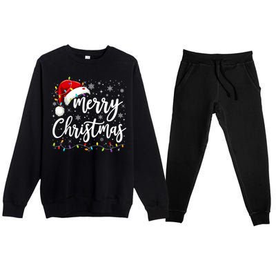 Merry Christmas Lights Red Santa Hat Xmas Family Premium Crewneck Sweatsuit Set