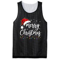 Merry Christmas Lights Red Santa Hat Xmas Family Mesh Reversible Basketball Jersey Tank