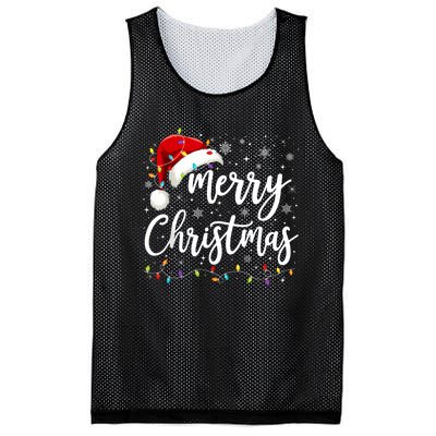 Merry Christmas Lights Red Santa Hat Xmas Family Mesh Reversible Basketball Jersey Tank