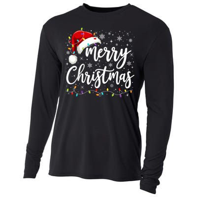 Merry Christmas Lights Red Santa Hat Xmas Family Cooling Performance Long Sleeve Crew