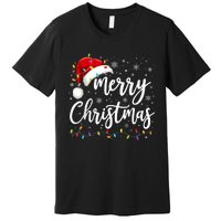 Merry Christmas Lights Red Santa Hat Xmas Family Premium T-Shirt