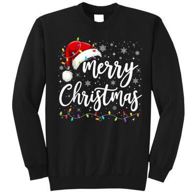 Merry Christmas Lights Red Santa Hat Xmas Family Tall Sweatshirt