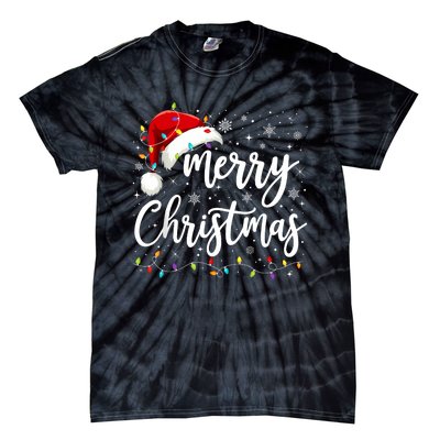 Merry Christmas Lights Red Santa Hat Xmas Family Tie-Dye T-Shirt