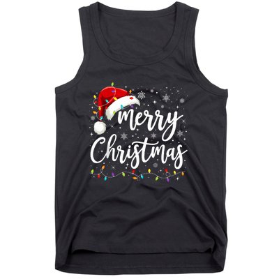 Merry Christmas Lights Red Santa Hat Xmas Family Tank Top