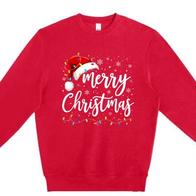 Merry Christmas Lights Red Santa Hat Xmas Family Premium Crewneck Sweatshirt