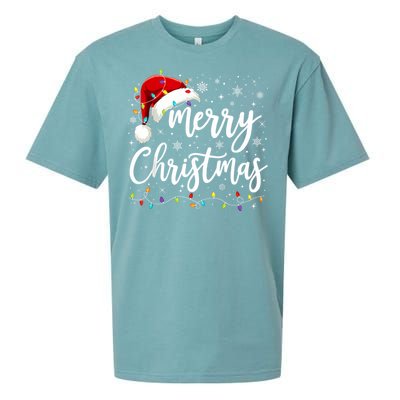 Merry Christmas Lights Red Santa Hat Xmas Family Sueded Cloud Jersey T-Shirt