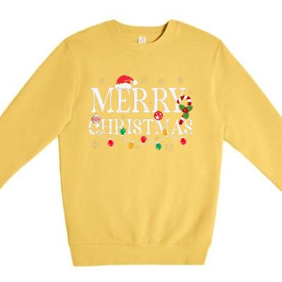 Merry Christmas Lights Santa Hat Xmas Family Premium Crewneck Sweatshirt