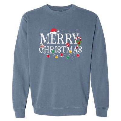 Merry Christmas Lights Santa Hat Xmas Family Garment-Dyed Sweatshirt