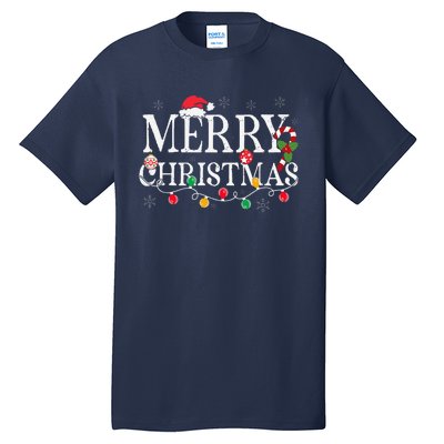 Merry Christmas Lights Santa Hat Xmas Family Tall T-Shirt