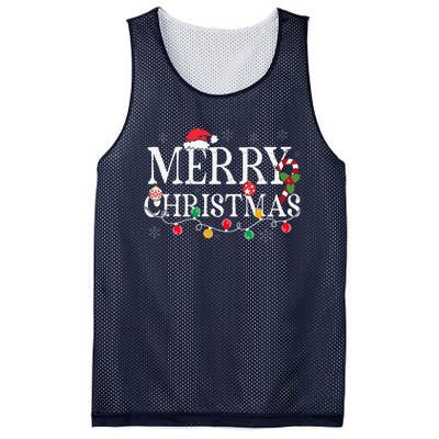 Merry Christmas Lights Santa Hat Xmas Family Mesh Reversible Basketball Jersey Tank