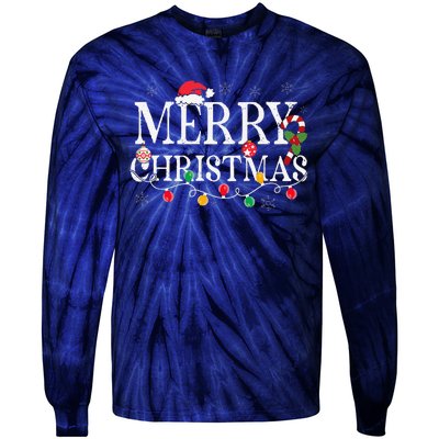 Merry Christmas Lights Santa Hat Xmas Family Tie-Dye Long Sleeve Shirt