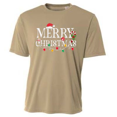 Merry Christmas Lights Santa Hat Xmas Family Cooling Performance Crew T-Shirt