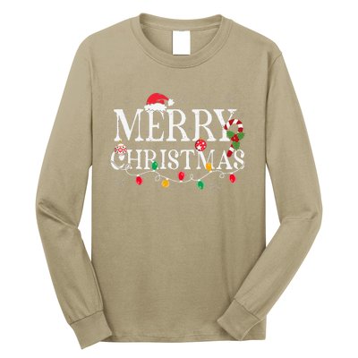 Merry Christmas Lights Santa Hat Xmas Family Long Sleeve Shirt