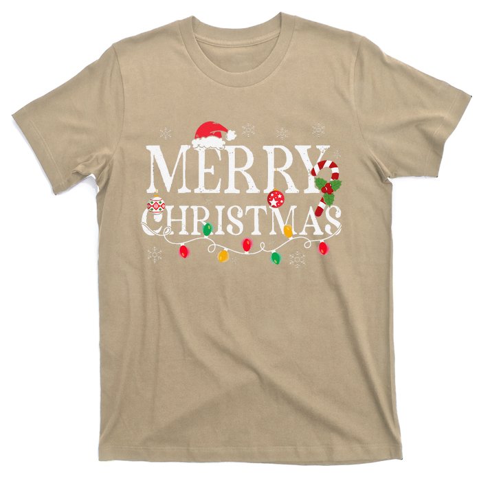 Merry Christmas Lights Santa Hat Xmas Family T-Shirt