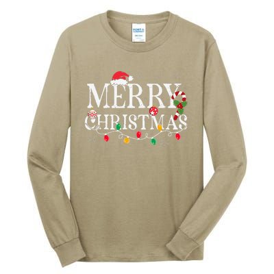 Merry Christmas Lights Santa Hat Xmas Family Tall Long Sleeve T-Shirt