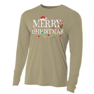 Merry Christmas Lights Santa Hat Xmas Family Cooling Performance Long Sleeve Crew