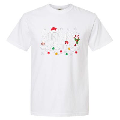 Merry Christmas Lights Santa Hat Xmas Family Garment-Dyed Heavyweight T-Shirt